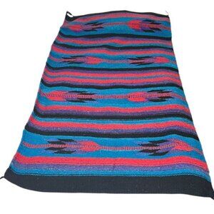 Southwest Aztec Navajo Style Hand Woven Tapestry Rug Wall Hanging Teal 60"x28"